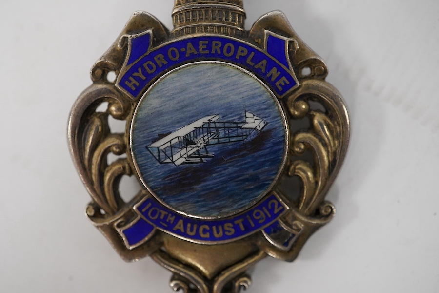 A Naval Air Service History silver and enamel medal by Carrington & Co., London, with an enamel picture of the aircraft to the obverse above the date; 10th August 1912, and with engraving to the reverse commemorating; ‘T